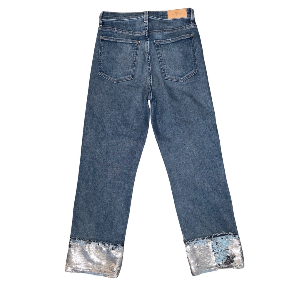 7 For All Mankind Luxe Vintage Sequin Cuff Boyfriend Jeans Blue - Picture 4 of 6